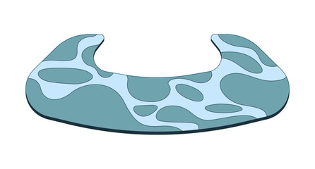 U-shaped toilet rug with abstract water pattern 2D cartoon object. Bathroom mat. Toilet accessory. Soft underfoot. Floor covering isolated element flat vector clip art on white. Spot illustration