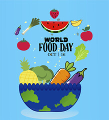 World Food Day celebration card vector design illustration. Flat vector, Flat cartoon, Hand-drawn template, Background.