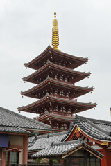 Pagoda tower at Senso ji temple complex in Tokyo in Japan