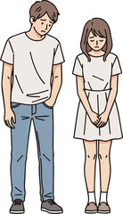 Create a kind of deferent Simple vector illustration of a young couple with no money vector art with white background..