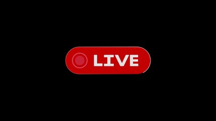 Red button live streaming icon animation with alpha channel, Animated red button live streaming with transparent background. 4k simple live streaming icon animation. Animated live streaming broadcast - Powered by Adobe