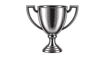 Engraved Silver Trophy Cup with Two Handles and Pedestal Base, isolated on a white or transparent background, cutout, PNG