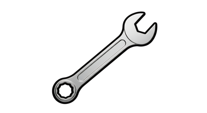 Silver Combination Wrench with Open and Box End Tool, isolated on a white or transparent background, cutout, PNG