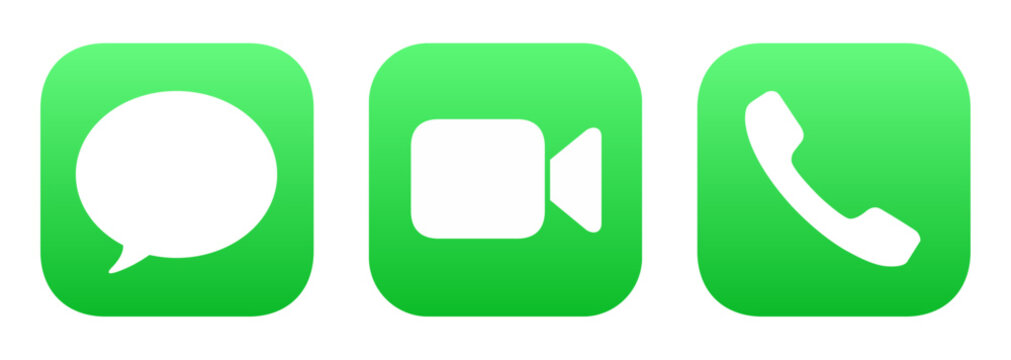 Apple icons mockup. Apple iMessage FaceTime Phone design. Apple communication app logos on iPhone