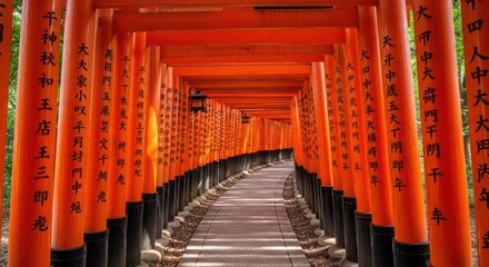 Vibrant orange torii gates at fushimi inari shrine in kyoto