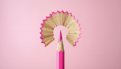 Discover vibrant pink pencil art with captivating shavings against a soft backdrop, perfect for creative projects or educational designs, expressing playful creativity.