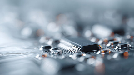 Macro shot of a circuit board. Technology concept image conveying innovation, connectivity and complex systems. Great for AI, engineering or digital themes.