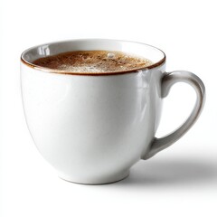 Fototapeta premium Coffee in a White Ceramic Mug with Bubbles on White Background