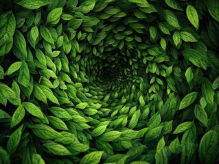 Abstract Spiraling Green Leaves Pattern - Nature's Hypnotic Vortex, Organic Foliage Swirl, Botanical Design, Fresh Growth, Environmental Concept, Eco-Friendly Backdrop, Concentric Leaf Arrangement