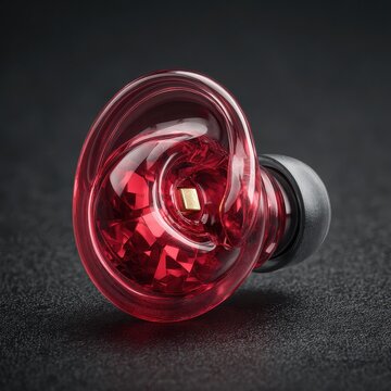 Close-up of Red Custom In-Ear Monitor on Dark Textured Background
