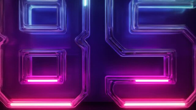Neon number eighty five glowing against dark background digital display