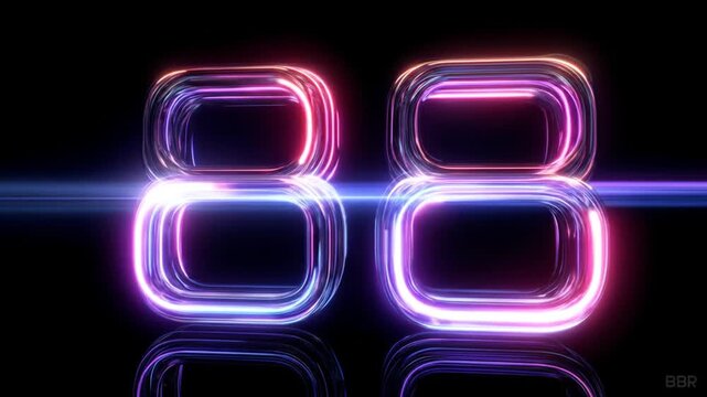 Neon number 88 in cyberpunk style on black background loop