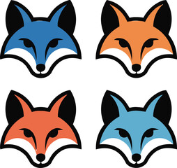 Stylized Fox Head Icon Set  Colorful Animal Logos on Neutral Gray Background