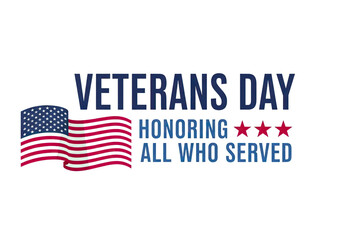 Veterans day honoring all who served with american flags isolated on transparent background