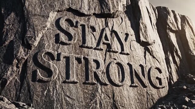 Stay Strong Carved into Rock Face, Symbolizing Resilience and Perseverance.
