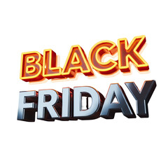Naklejka premium Bold black friday text with glowing orange and metallic silver letters isolated on transparent background