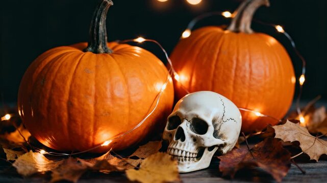 Halloween Pumpkins with Skull Decor