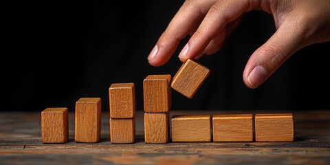 Hand prevents domino blocks from falling off a table Generative AI