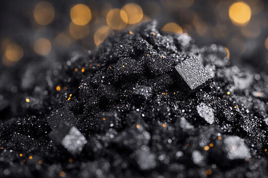 Close-up of granular activated carbon pile with shimmering texture Generative AI