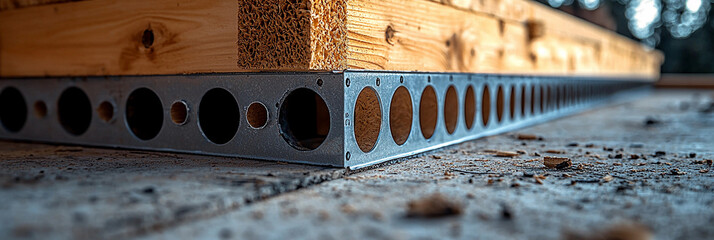 Metal furring channel installation beneath wooden joists Generative AI