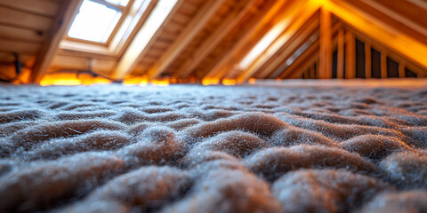 Rock wool insulation and electrical cable installation in attic Generative AI