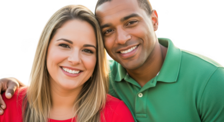 Smiling couple embracing, happy relationship isolated on transparent background