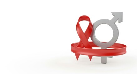 World aids day. Red ribbon with gender symbols, awareness and prevention concept.