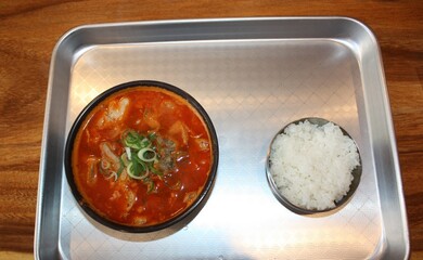 South Korean Food Spicy Pork Soup with Rice