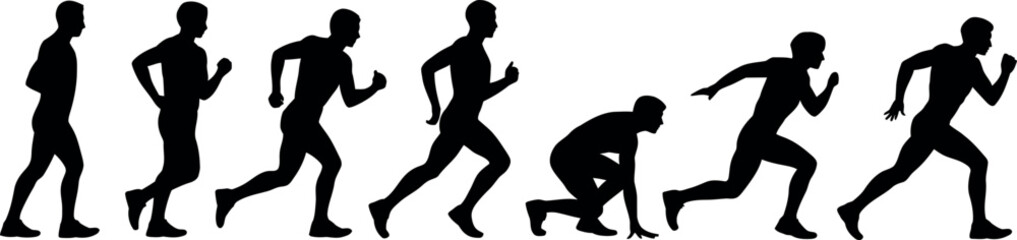 Man Running Silhouette Sequence Demonstrating Action from Start to Finish