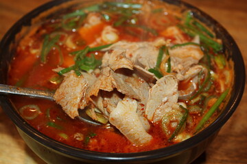 South Korean Food Spicy Pork Soup with Rice