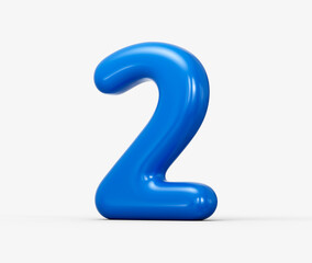 A reflective blue 3D number 2 Two with a sleek curved shape. 3d illustration