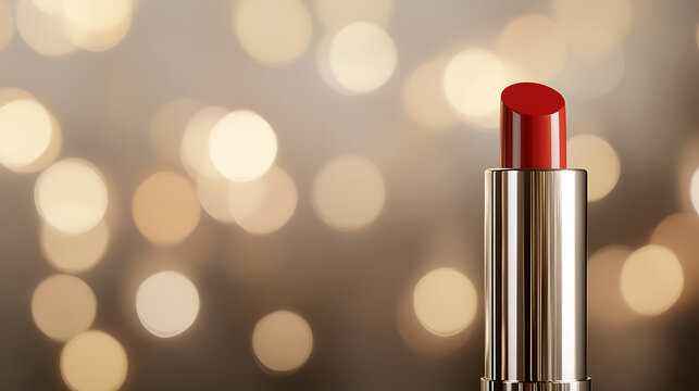 Elegant red lipstick stands out against a backdrop of shimmering bokeh lights, embodying glamour and sophistication, perfect for enhancing your everyday style.
