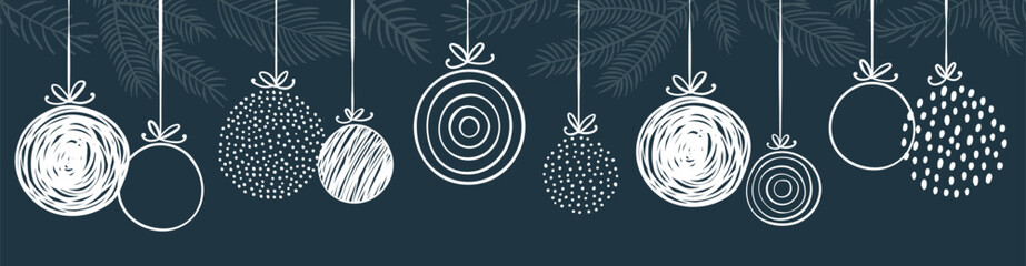 Elegant Christmas baubles seamless pattern, hand drawn balls - great for textiles, wallpapers, invitations, banners - vector surface design