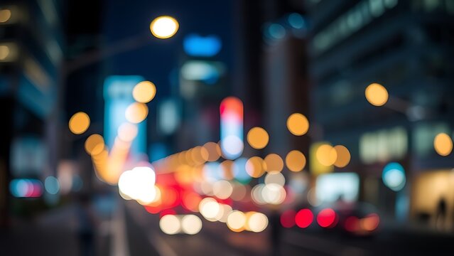 electic. Abstract urban nightscape with glowing city lights and bokeh, blending cool tones and warm highlights. travel magazines. - Powered by Adobe