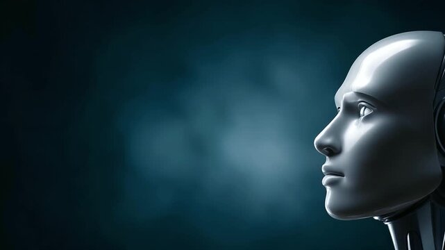 Sleek robot head profile in a futuristic style, advanced manufacturing in AI design, robotics evolution in head technology, industrial automation in facial systems, future engineer