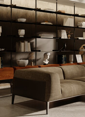 Large luxury modern bright interiors Living room mockup illustration 3D rendering image