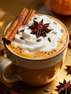 Pumpkin Spice Latte with Whipped Cream and Star Anise