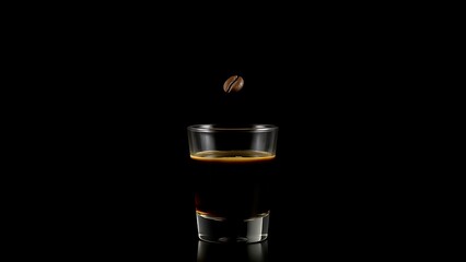 sambuca. Dark background with single floating coffee bean above a sambuca glass. bar promotions, beverage menus, designed for food & beverage menus and cafe branding, used by marketing managers.