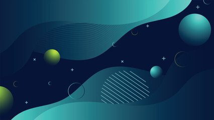 Stylish modern abstract gradient background featuring floating 3D spheres and smooth wave lines in blue and green shades perfect for posters banners websites and digital designs