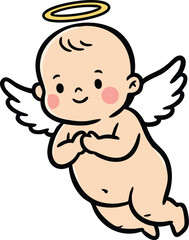 Obraz premium Vector Illustration Of Angelic Cherub With Wings