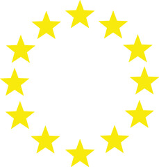 Yellow star circle vector, twelve-point star ring symbol, geometric pattern design, abstract star arrangement, decorative circular illustration, isolated graphic element