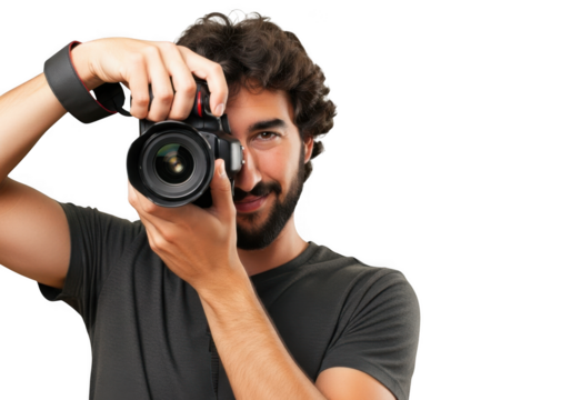 Man taking a photo with a camera isolated on transparent background