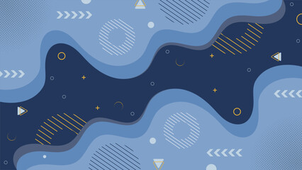 Contemporary abstract blue background featuring smooth flowing waves with geometric lines and yellow accents perfect for digital artwork posters web banners and presentations