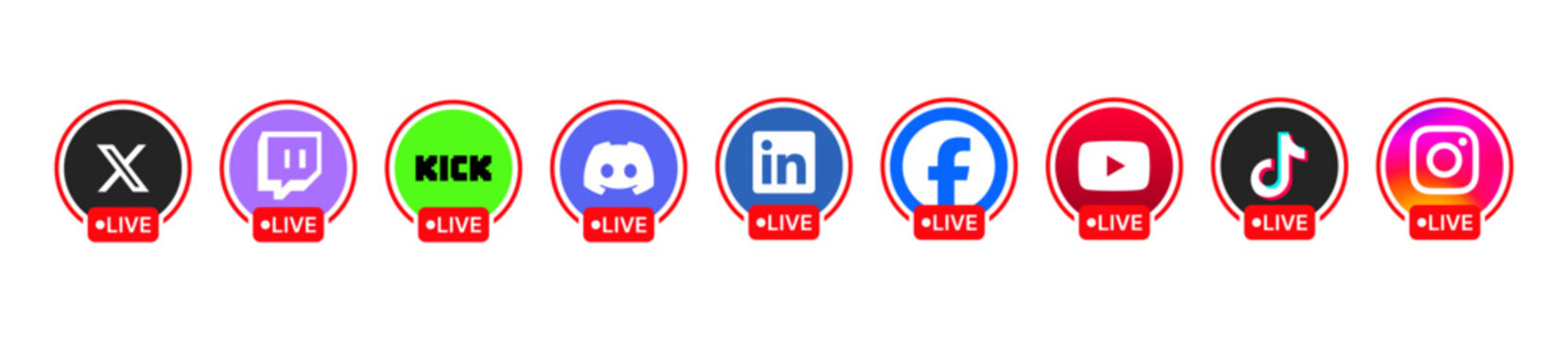 LiveStreaming mockup. LiveStreaming platforms UI design. LiveStreaming social media icons interface set