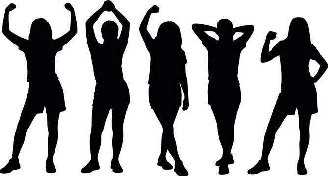 Silhouette of Active Women in Dynamic Poses for Sports or Fitness concept - Powered by Adobe