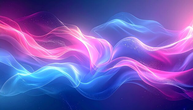 Abstract flowing ribbon of pink and blue light against a gradient background, creating a soft, dreamy effect