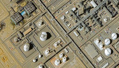 Industrial Giant: A bird's-eye view of the Yanbu oil refinery complex in Saudi Arabia in the summer of 2025