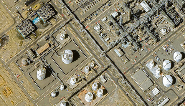 Industrial Giant: A bird's-eye view of the Yanbu oil refinery complex in Saudi Arabia in the summer of 2025