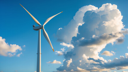 Wind energy turbine under bright sky representing green power and sustainability.