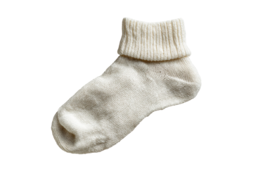 Knitted off-white ankle sock with ribbed cuff detail on a transparent background, cut out